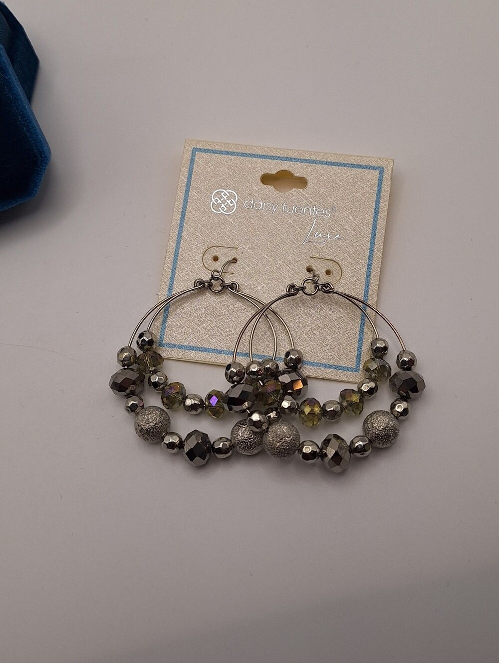 Daisy Fuentes Luxe Silver Beaded Multi Hoop Statement Earrings NWT